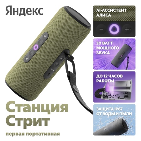 Портативная умная колонка Яндекс Станция Стрит с Алисой, Зеленый