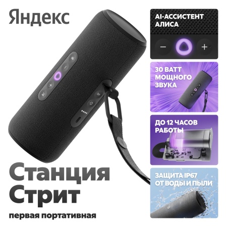 Портативная умная колонка Яндекс Станция Стрит с Алисой, Черный
